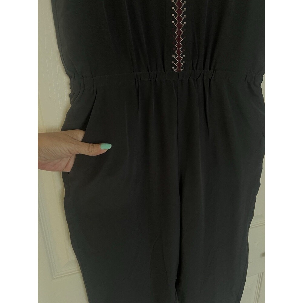 Madewell Embroidered Jumpsuit Sz 6 Black 100% Silk Sleeveless Boho Quiet Luxury - Picture 5 of 7